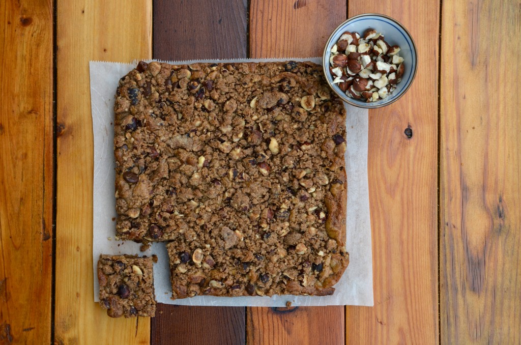 Dark Chocolate Blondies with a Hazelnut Crumb