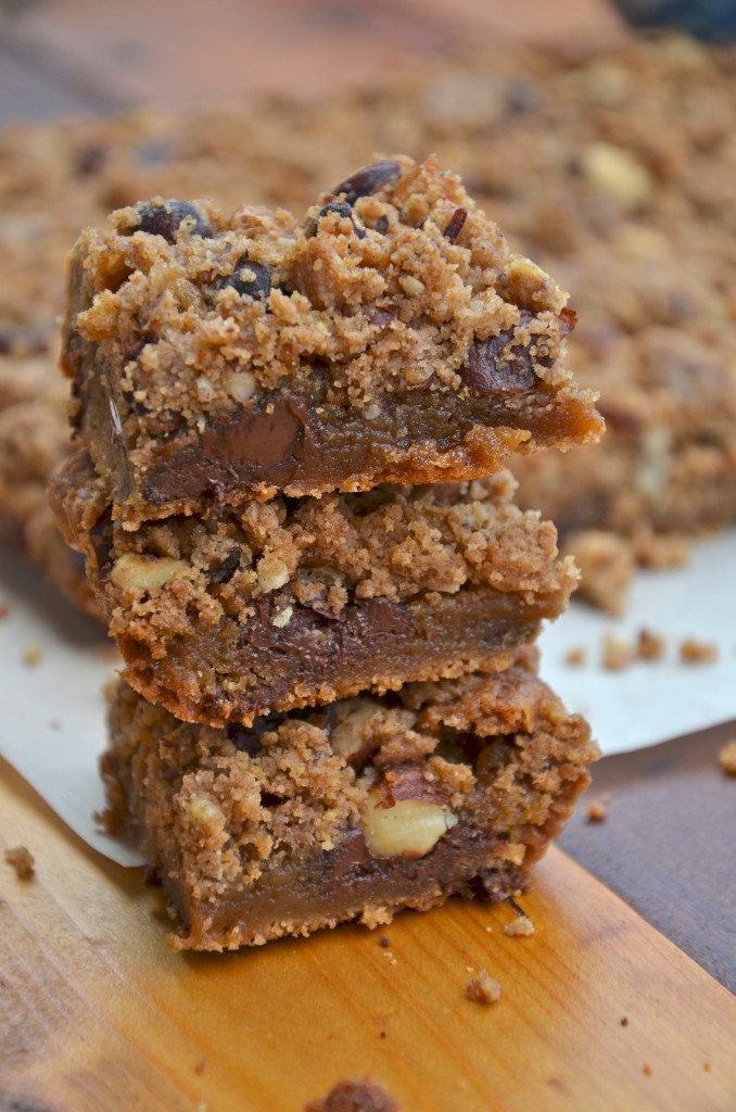 Dark Chocolate Blondies with a Hazelnut Crumb