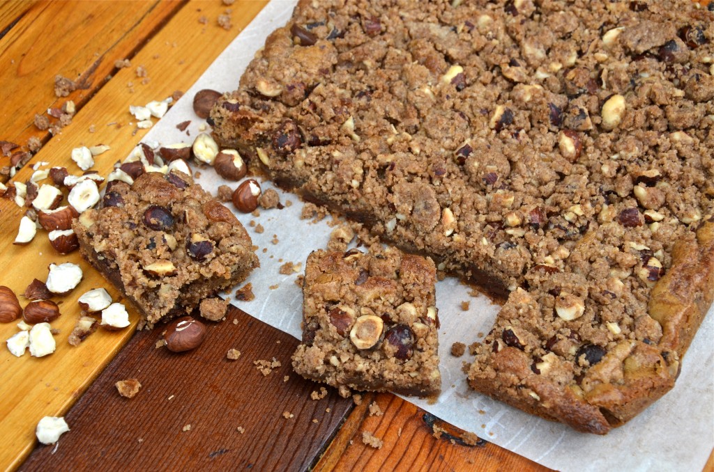 Dark Chocolate Blondies with a Hazelnut Crumb