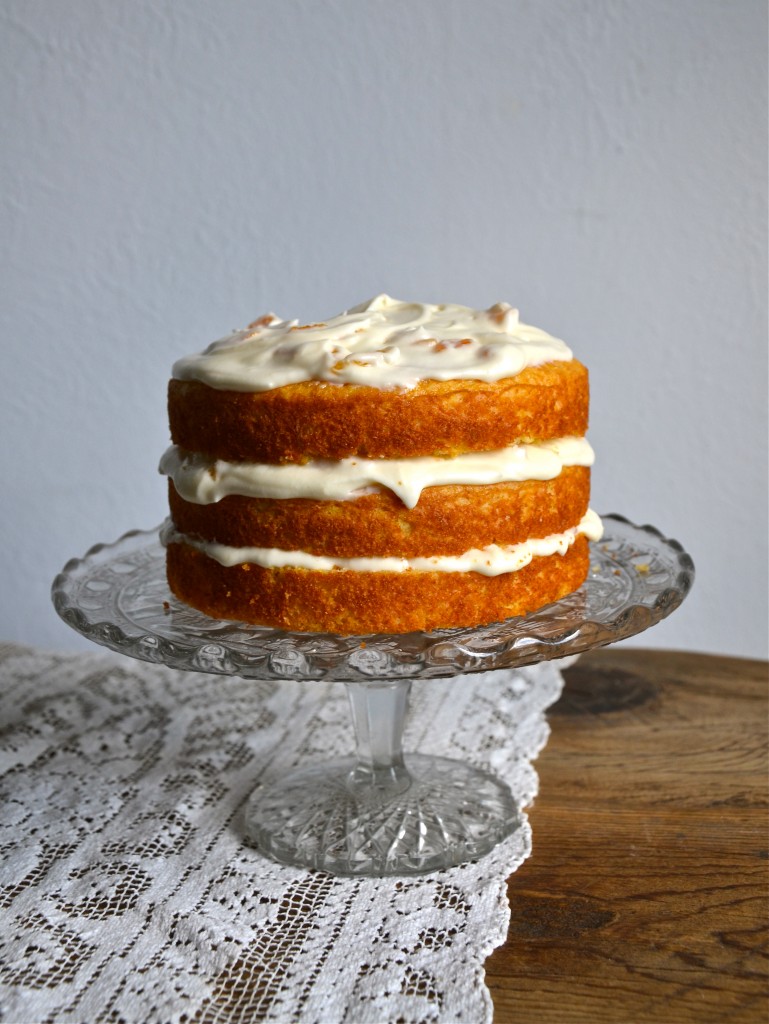 Cornmeal Cake with Honey Apricot Frosting