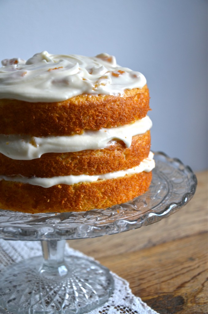 Cornmeal Cake with Honey Apricot Frosting