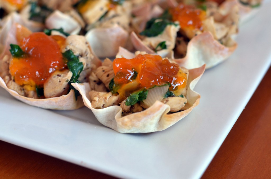 Asian Spiced Chicken in Wonton Cups 