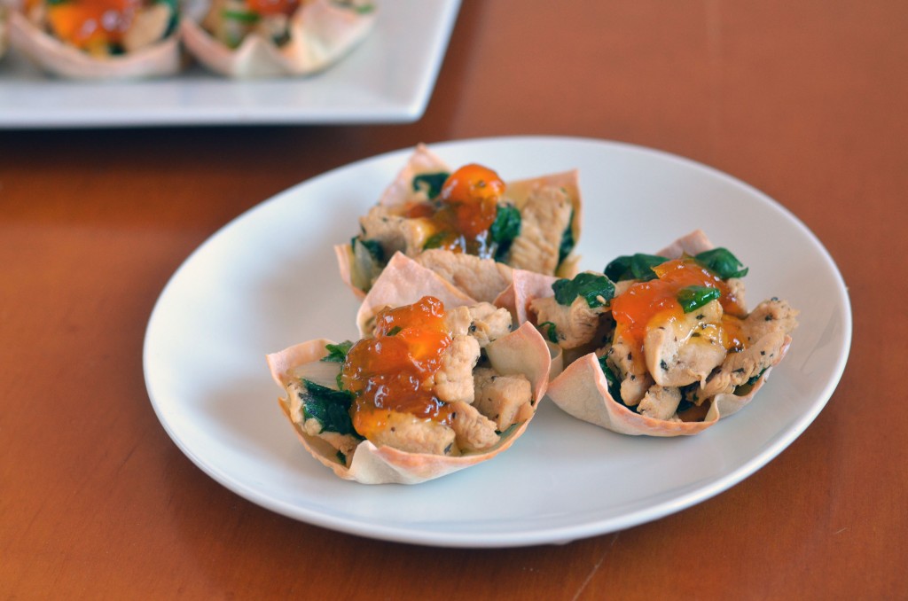 Asian Spiced Chicken in Wonton Cups 