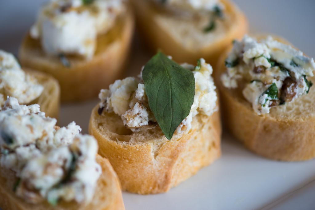 Goat Cheese, Walnut, and Basil Bruschetta 