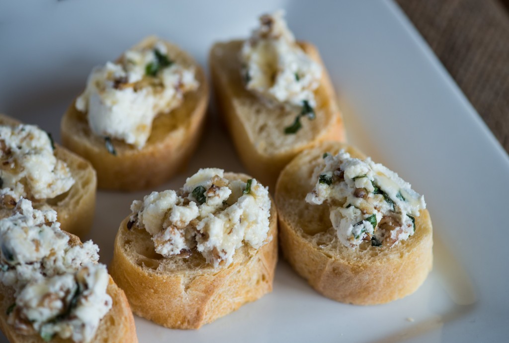 Goat Cheese, Walnut, and Basil Bruschetta